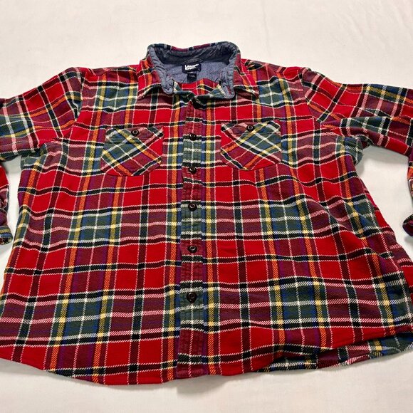 Lands' End Mens VINTAGE Plaid Flannel XL Shirt Button Down Red Tartan - Picture 1 of 4